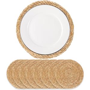 Round Woven Placemats - Boho Rattan Placemats Natural Water Hyacinth Placemat, Farmhouse Weave Place Mats, Rustic Braided Wicker Table Mats for Dining Table, Home, Wedding (12 inch Set of 8)