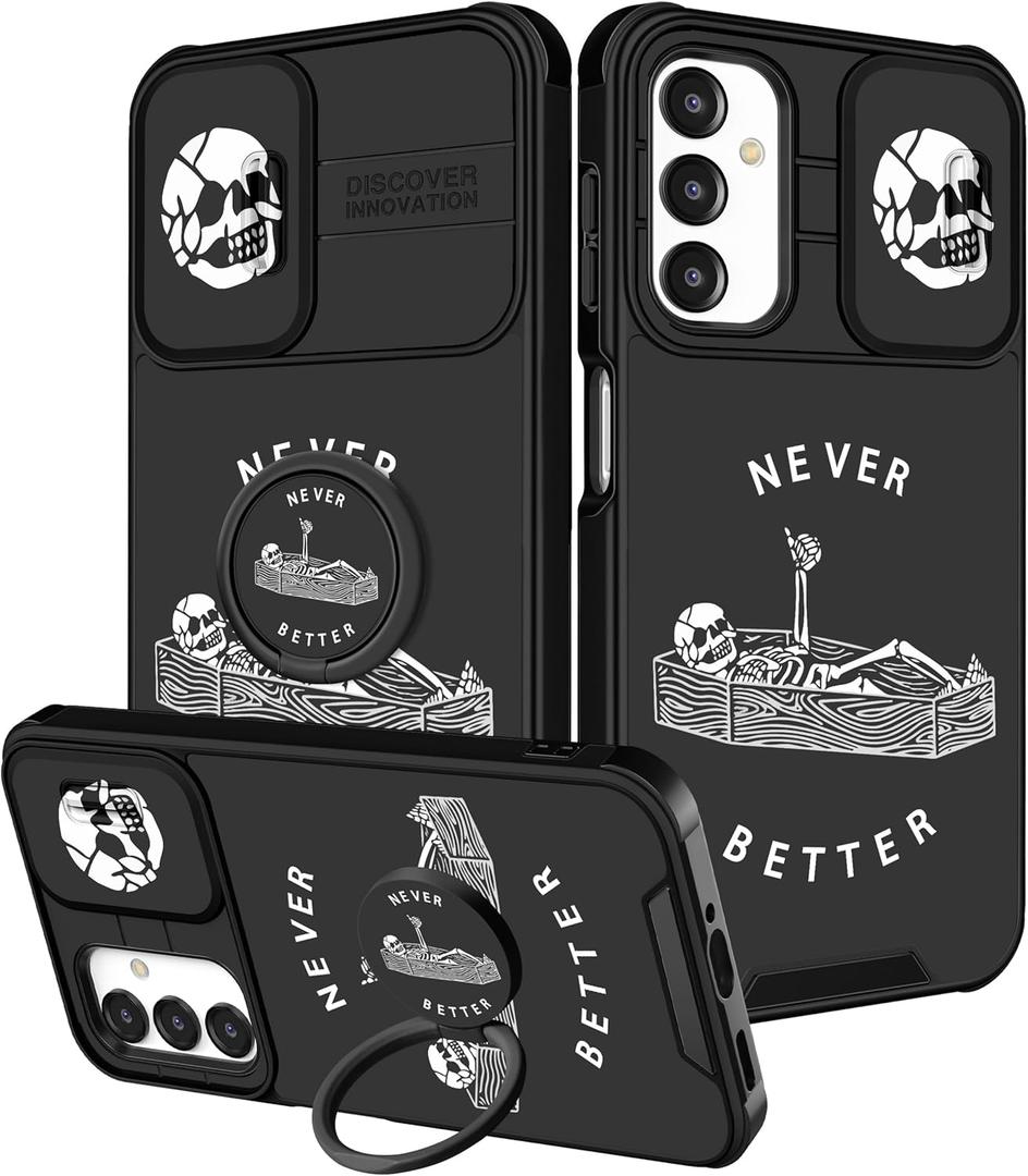 Goocrux for Samsung Galaxy A16 5G Phone Case - Women Girls Cute Phone Cover Girly Pretty Skull Skeleton Unique Cool Design Slide Camera Cover with Ring Stand Holder for Samsung A16 5G Case 6.7"