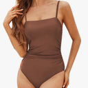 CUPSHE Women Swimsuit One Piece Bathing Suit Square Neck Cutout Back Tummy Control with Adjustable Spaghetti Strap, size M, Chestnut Brown