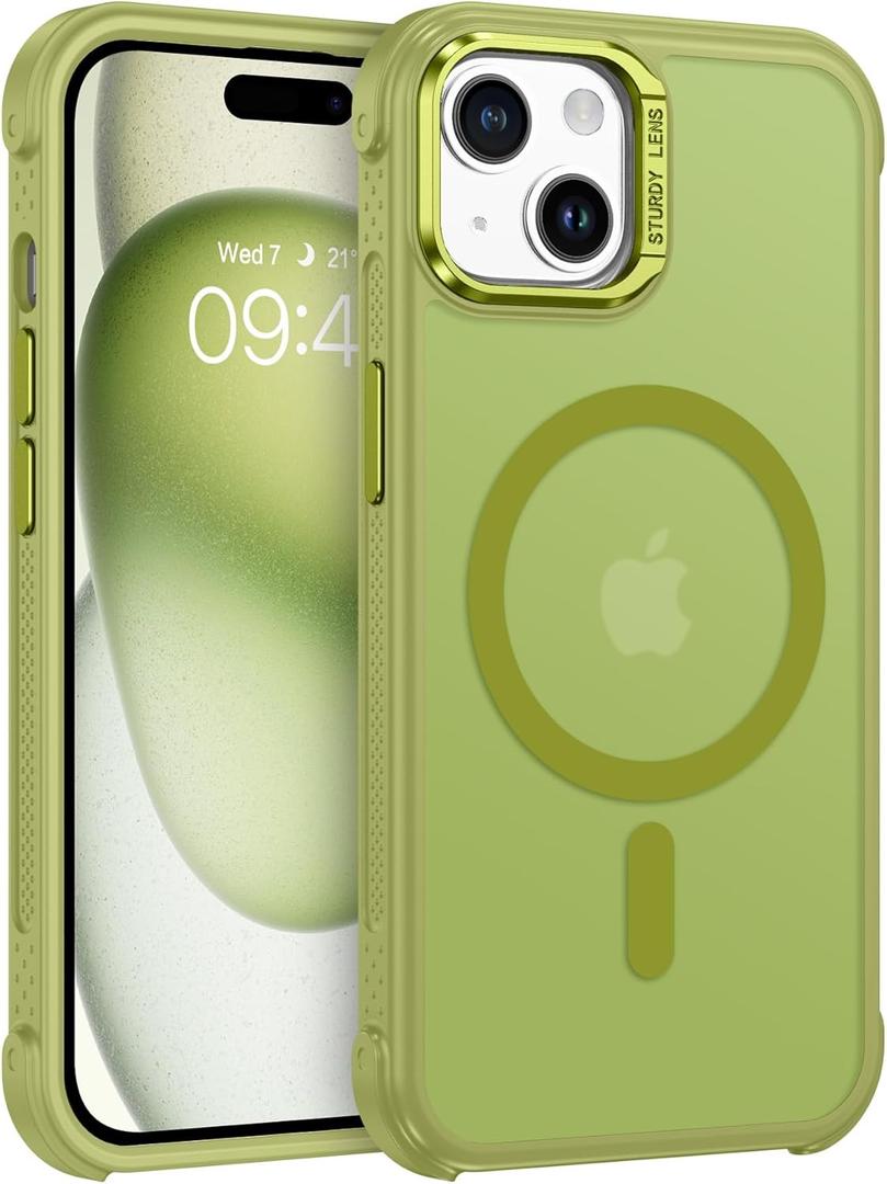 BENTOBEN Magnetic for iPhone 15 Case 2023 [Compatible with MagSafe] [16FT Military-Grade Protection] Matte Translucent Anti-slip Anti-yellow Hard Women Men Phone Cover for iPhone 15 6.1", Forest Green