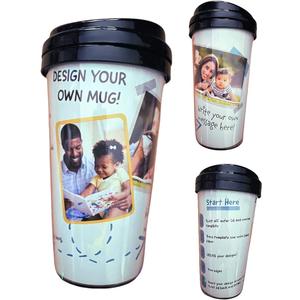 Greenbrier Customizable Photo Travel Mugs 2pcs 11 ozs each - by akj - Black Sliding Top w6.25inch Clear Plastic Cup for Arts & Crafts Mother's Day Father's Day Birthday Present, 2 Count (Pack of 1)