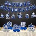 12Pcs Retirement Party Decorations for Men Women Blue Silver Happy Retirement Banner Honeycomb Centerpiece Swirls Party Supplies Retired Farewell Party Set Work Graduation Party Decorations
