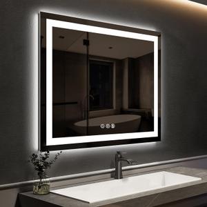ROOMTEC 30 x 30 Inches LED Bathroom Mirror with Lights, Vanity Mirror with Front and Backlight, Smart Dimmable Anti-Fog LED Mirror for Bathroom, Memory Function, Tempered Glass (Horizontal/Vertical)