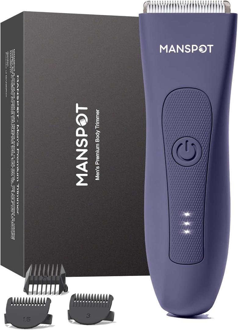 MANSPOT Pubic Hair Trimmer for Men(Dusty Purple), Replaceable Ceramic Blade Heads, Waterproof Wet/DryTrimmer for Men, 90 Minutes Shaving
