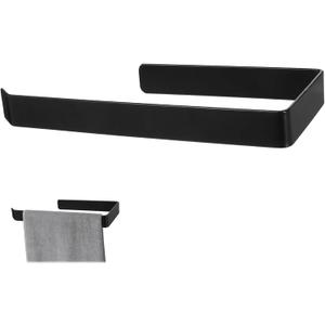 Hand Towel Holder, 8 Inch Self Adhesive Towel Racks for Bathroom Wall Mounted Aluminum U-Shape Towels Rack, Black Hand Towels Bar for Kitchen Cabinet Shower, Matte Black, Modern Design Stick on Wall