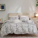 Vintage Floral Duvet Cover Queen 3 Pieces Soft Breathable Cotton Duvet Cover Set, Garden Floral Plant Bedding Comforter Cover Set with Zipper Ties, 1 Duvet Cover and 2 Pillowcases, No Comforter