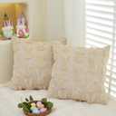 Easter Throw Pillow Covers 18x18 inch Set of 2 for Easter Decorations Beige Bunny Rabbit Soft Plush Faux Fur Wool Pillow Covers for Sofa Living Room Couch Bed