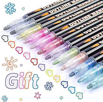 Pack Of 2 
Glitter Pens Outline Markers for Kids: Christmas Gift Idea Targeting Ages 7-10 Year Old Girls & Teens, 12 Colors Metallic Marker for Drawing, Writing, DIY Cards, Crafts, Art Crafts, Scrapbook