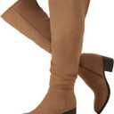 Shoe'N Tale Women's Over The Knee Thigh High Boots Chunky Block Heel Pointed Toe Slouchy Side Zipper Fall Weather Winter Boots (Brown)