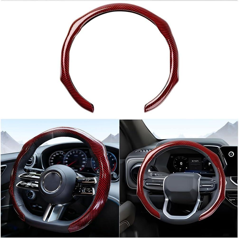 Carbon Fiber Car Steering Wheel Cover, Non-Slip Comfortable Vehicle Steering Protector, Automotive Interior Wheel Wrap Cover Decoration Accessories, Universal Fit (Red)