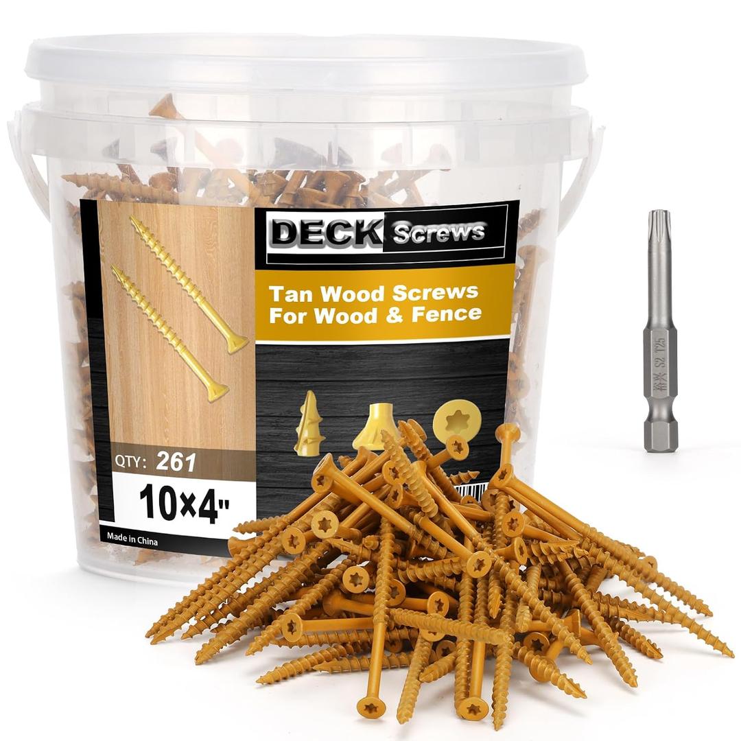 Deck Screws #10 x 4, T25 Star Torx Drive Flat Head Wood Screws, Tan, 5lb
