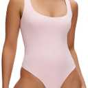 NANJI Sleeveless Tank Bodysuit for Women - Slim Fit Scoop Neck Thong Body Suit, Stretch Double Lined Tops Casual Going Out (Pink, L)