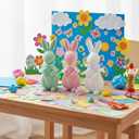 3 PCS Flocked Bunny Figurines, 5.5in Easter Bunny Decor with Ribbon Bow, Colorful Resin Rabbit Decor for Home, Spring Table Centerpieces, Easter Table Decor(Flocked 3pcs)