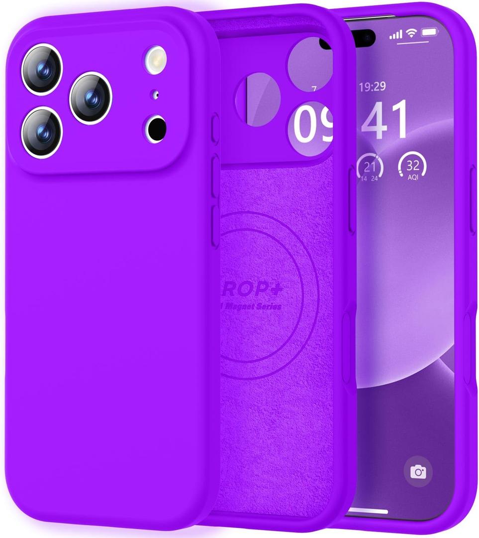 Vooii Magnetic for iPhone 17 Pro Case, Compatible with Magsafe (Premium Liquid Silicone) (Integrated Camera Control Button) Full Body Protective Anti-Scratch Microfiber Lining 6.3", Neon Purple