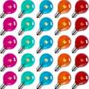 Brightown Multicolor G40 Christmas Replacement Light Bulbs, UL Listed 5 Watt E12 C7 Candelabra Base Glass Bulbs with Colorful Coating, Easily Screw in Strings Spools Strands, 25 Pack