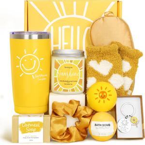 Gift Baskets for Women, 10pcs Unique Birthday Gifts for Women, Best Friend Birthday Christmas Gift, Get Well Soon Gift Basket Sending Sunshine Cheer Up Box for Sister Friendship - BRIGHTEN UP HER DAY