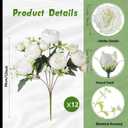 12 Bundles Peonies Artificial White Flowers Bouquet, Lifelike Silk Fake Peonies with Stems for Home Table Centerpieces, Wedding, Party & DIY Bridal Floral Arrangements (White)