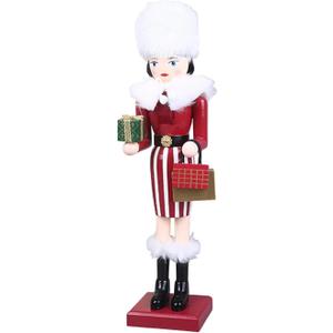 Christmas Lady Nutcracker Figurines - Wooden Nutcracker Soldier for Xmas Tree & Table Decoration - 38cm