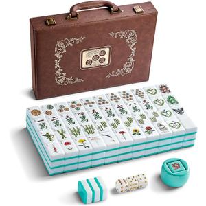 Color Al chemist American Mahjong Tile Set, 166 Vintage-Inspired Acrylic Engraved Tiles with Wind Indicator & Dice, Retro Leather Travel Case | Meaningful Present for Mahjong Social Circles