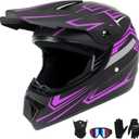 Youth Dirt Bike Helmet,Kids Motocross Full Face Helmets,Mountain Bike BMX MX ATV Girls Motorcycle Helmet for Kids 8-14 with(Goggles,Gloves,Mask) 4-Pcs Set,DOT Approved (Purple, M)