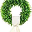 20'' Boxwood Wreaths Front Door Artificial Spring Wreath. Wreaths for Front Door Farmhouse Wedding Green Year Round Indoor Outdoor for Summer Wreath St Patricks Day Decorations -(Hello Sign)