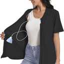 Post Mastectomy Zip Up Shirts with Drain Pockets Surgery Recovery Must Haves Clothing Comfy Short Sleeve Shirts (XX-Large, Black)