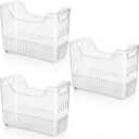 Peohud 3 Pack Freezer Organizer Bins with Wheels, Clear Plastic Pantry Storage Organizer with Handle, Tall Narrow Kitchen Organization Rolling Bins for Fridge, Cabinet, Bathroom, Under Sink, Office