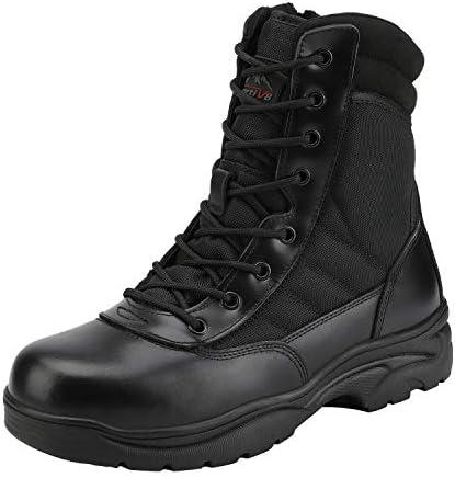 NORTIV 8 Men's Military Tactical Work Boots Side Zipper Leather Motorcycle Combat Boots Trooper 8.5W