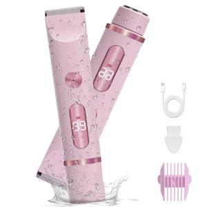 2-in-1 Women's Electric Shaver & Bikini Trimmer  IPX7 Waterproof for Face, Legs, Underarms  Wet/Dry Use  Cordless Hair Removal for Sensitive Skin (Pink)