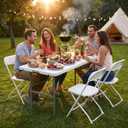 DUMOS 4 Feet Folding Picnic Table, Plastic Table with Carrying Handle, Heavy Duty Portable Table for Camping Party, White