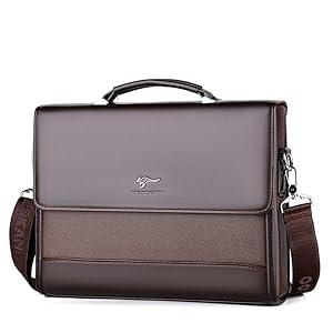 Men's Leather Briefcase Handbag, 13" Laptop Business Bag w Detachable Shoulder Strap, Messenger Bag for Office Work Travel (Brown)