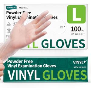Supmedic Vinyl Disposable Exam Gloves, Clear 4Mil Powder-Free Latex-Free Medical Food-Safe Cooking Cleaning Glove 100&1000 Ct (L)