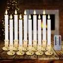 Flameless Window Candles with Remote Timer 10 PCS Battery Operated LED Flickering Taper Candle Lights with Removable Gold Candle Holders Best Gift for Xmas Wedding Home Dinner Decor
