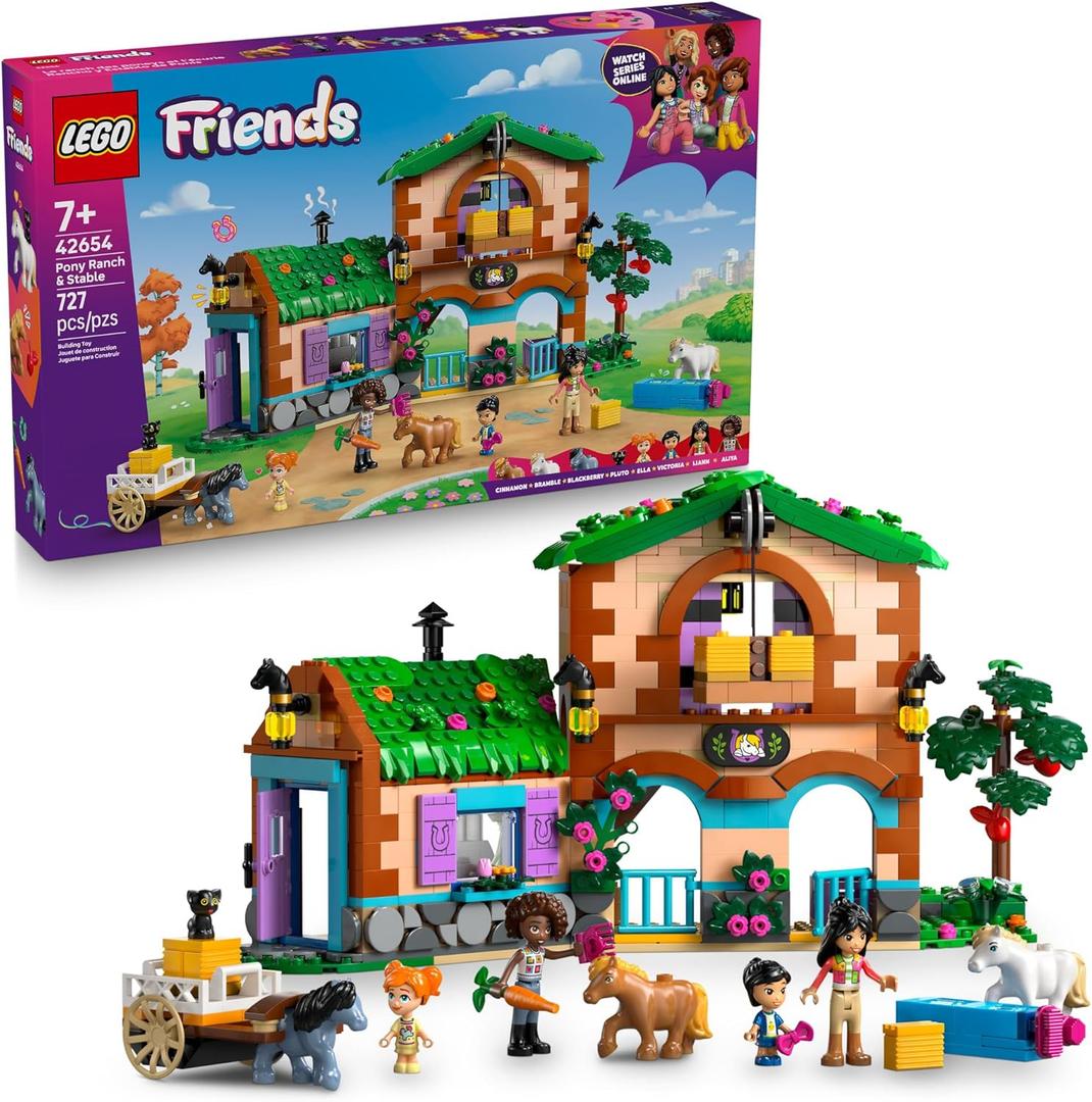 LEGO Friends Pony Ranch & Stable Pretend Play Building Toy - Playset with 3 Horse Toys for Creative Storytelling - Birthday Gift Idea for Girls & Boys, Ages 7+ Who Love Horse Stuff - 42654