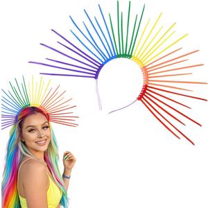 Rainbow Headbands Halo Crown LGBTQ Hair Accessories Spiked Sunburst Pride Outfits Headpiece for Women Girls Pride Day Parade Cosplay Party Halloween Costume (S)