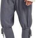 Mens Pirate Pants Ankle Banded Renaissance Pant Medieval Viking Navigator Pants Halloween Costume Cosplay with Drawstrings (Small, Grey)
