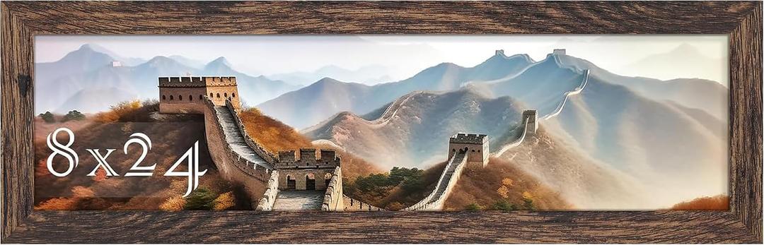 Picrit 8x24 Rustic Brown Poster Frame, Wooden Photo Frame, Shatterproof Cover for Wall Mount, Horizontal & Vertical Hanging Display, Gallery Wall Home Decor, 1 Pack