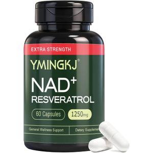 NAD+ Supplement with Resveratrol 1200mg – Nicotinamide Adenine Dinucleotide & Trans-Resveratrol 50mg, Anti-Aging Cellular Energy & Metabolism, NAD supplements for women 60 Capsules (30 Servings)