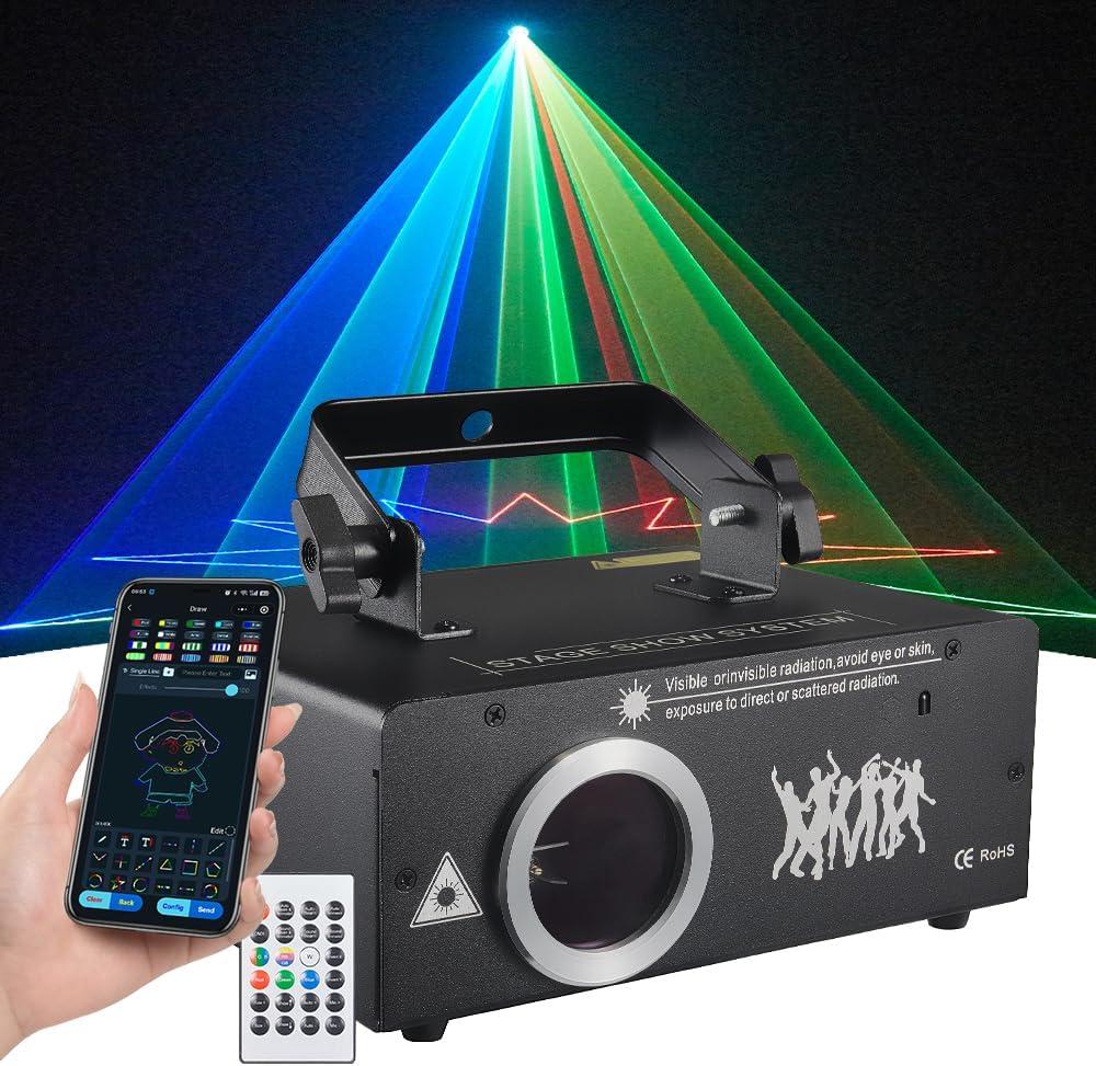 DJ Laser Light with App Control, 3D Animation Laser Projector for Party, Support Custom Drawing, Text Playback, Personalized Program, DMX Music Sound & Remote Laser Machine for Stage, Disco, Club, Bar