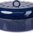 IMUSA USA 18" Traditional Vintage Style Blue Speckled Enamel on Steel Covered Oval Roaster
