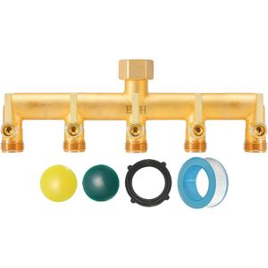 EBH Brass Garden Hose Splitter, 5 Way Outdoor Frostproof Tap Hose Splitter with 5 Individual On/Off Valve and Extended Handle, GHT 3/4-Inch Heavy Duty Hex Female Inlet and 3/4-Inch Male Outlet