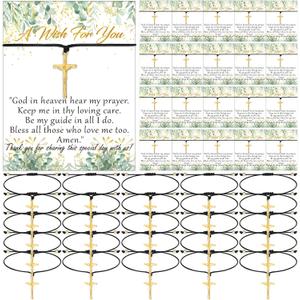 Tondiamo 50 Sets Baptism Favors for Guests 50 Pcs Adjustable Cross Baptism Bracelets with Cards Religious Bracelets Baptism Gifts for Baby Shower Birthday Party Christening Weddings Party Favors