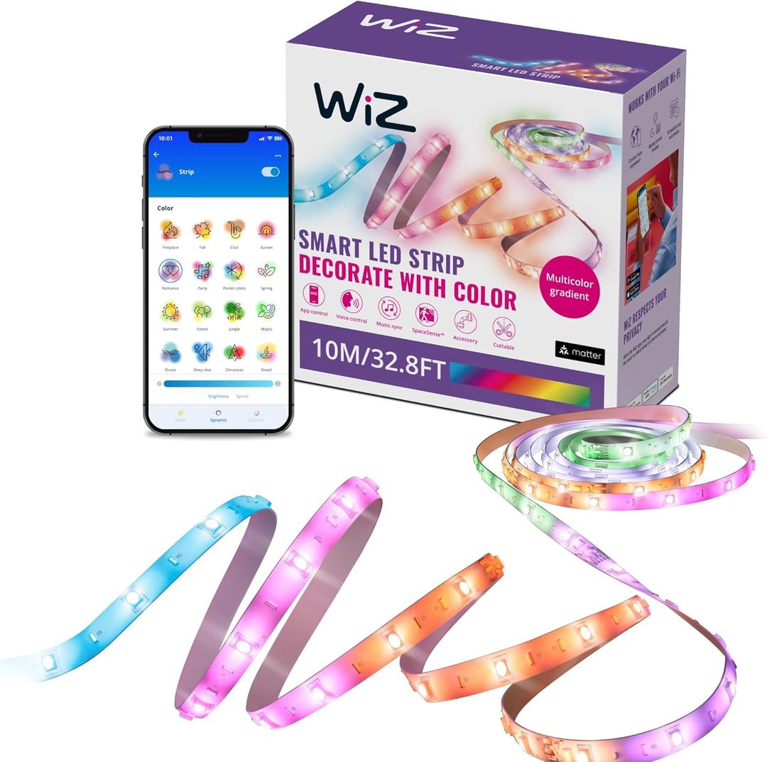 WiZ Connected 32.8 ft LED Light Strip For Your Smart Home - Flowing Multicolor LED, Color-Changing, Cuttable - Voice/App Control - Works with Google Home, Alexa & HomeKit