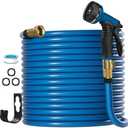 Garden Hose 100FT, Lightweight & Flexible Water Hose with 10-Pattern Nozzle - Fittings for Yard, Lawn, Car Washing (Blue, All-Weather)