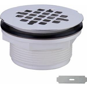Brushed No Caulk Shower Drain, Hidrop PVC Compression Shower Floor Drain with 4-1/4" Stainless Steel Round Grid Strainer Cover, Brushed Nickel