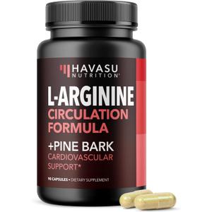 L-Arginine 1800mg with Pine Bark Extract 100mg Per Serving, 30 Servings | Nitric Oxide Supplement with Pine Bark and L-Arginine for Men, Performance Supplement for Men's Health, Vegan, 90 Count