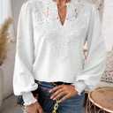Womens Dressy Lace Blouse V Neck Ruffle Long Sleeve T Shirt 2026 Fashion Clothes Lace Crochet Casual Boho Tees Tops (Large, White)