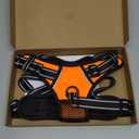 PHOEPET Reflective Dog Harness Large Breed Adjustable No Pull Vest with with Handle 2 Metal Rings 3 Buckles [Easy to Put on & Take Off](L, Orange)