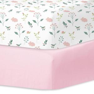 Little Grape Land Crib Sheets for Girls and Boys, 2pk Baby Crib Fitted Sheet for Standard Size Crib and Toddler Mattress, Super Soft Baby Sheet (Little Bunny)