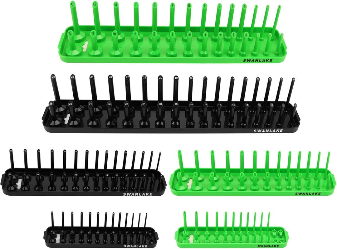 SWANLAKE Socket Organizer Tray, 6-Piece Socket Holder Tray, SAE and Metric, 1/4", 3/8", and 1/2" Drive Sockets Organizer for Toolboxes